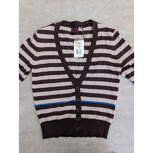 Takeout Sweaters - Women's Take Out Button Down Open Front Cardigan 3/4 Sleeve Brown Size Large Y2K